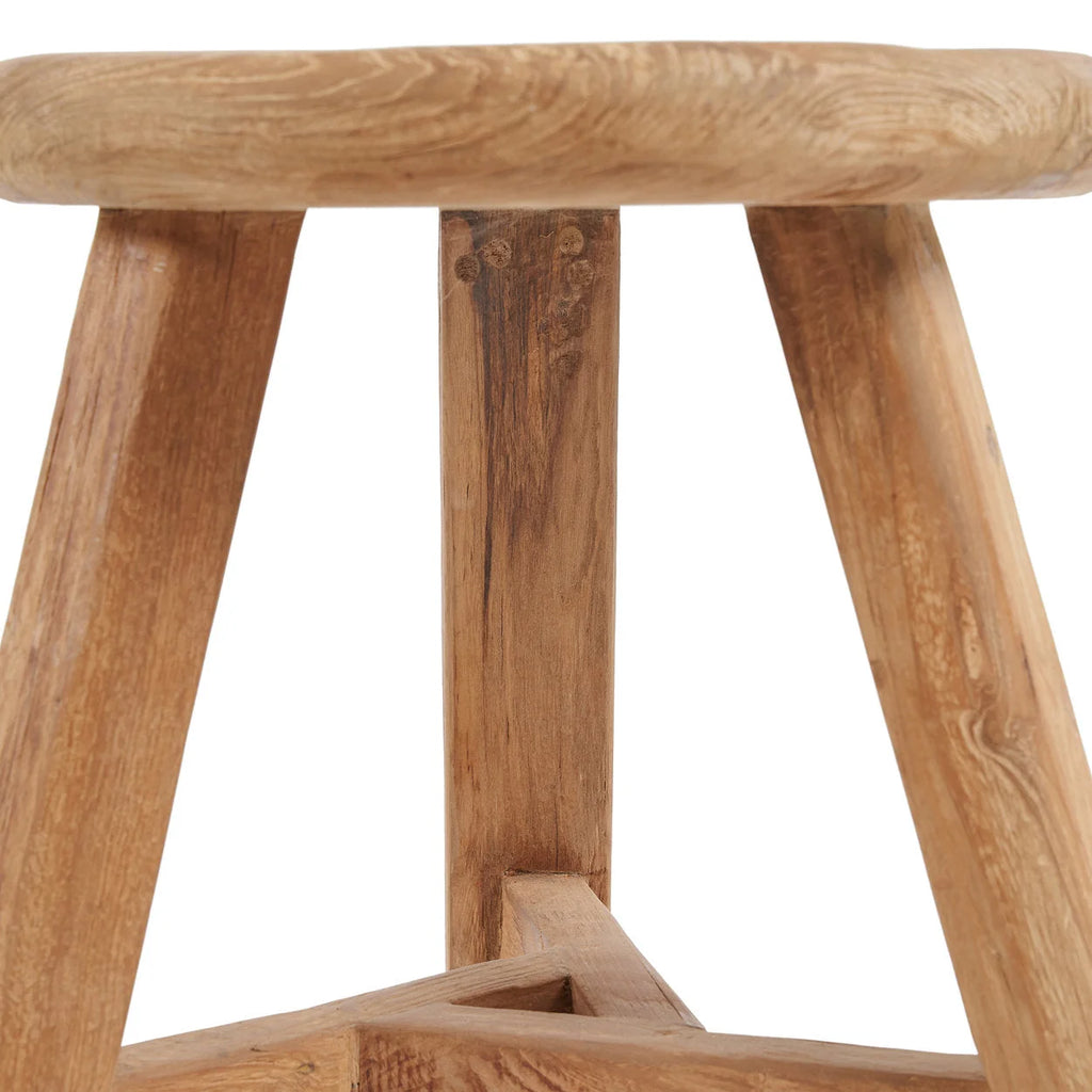 Tabouret rond en teck recyclé finition naturelle – H45 cm