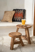 Tabouret rond en teck recyclé finition naturelle – H45 cm