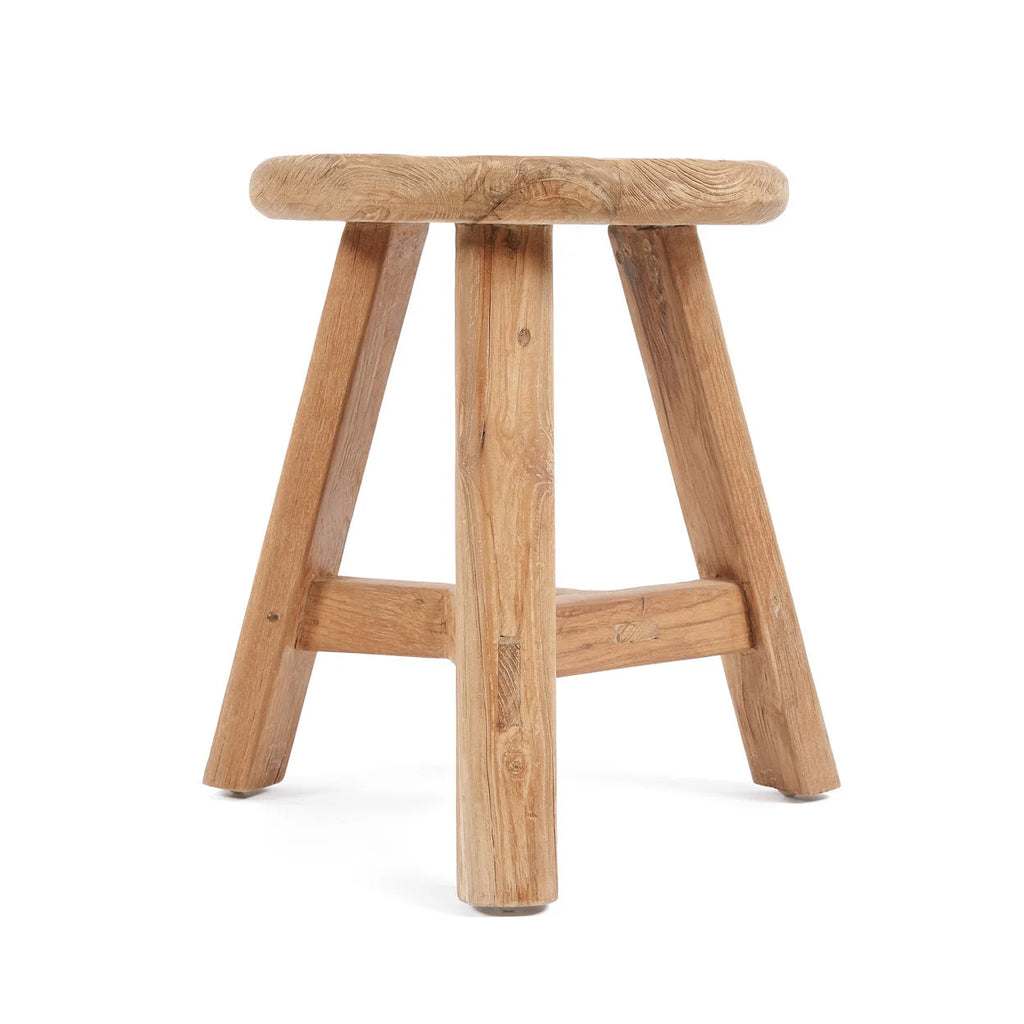 Tabouret rond en teck recyclé finition naturelle – H45 cm