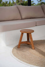 Tabouret rond en teck recyclé finition naturelle – H45 cm