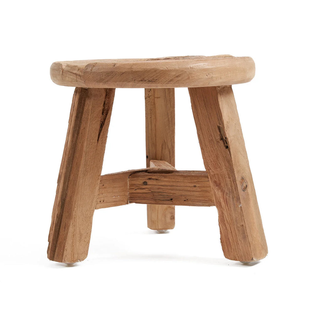 Tabouret rond en teck recyclé naturel – Ø30 cm