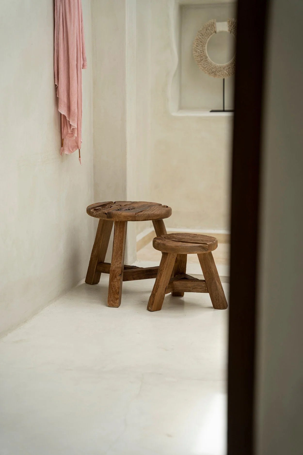 Tabouret rond en teck recyclé naturel – Ø30 cm