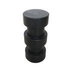 Tabouret en teck noir colonne H65 cm avec haltère caoutchouc noir mat empilé
