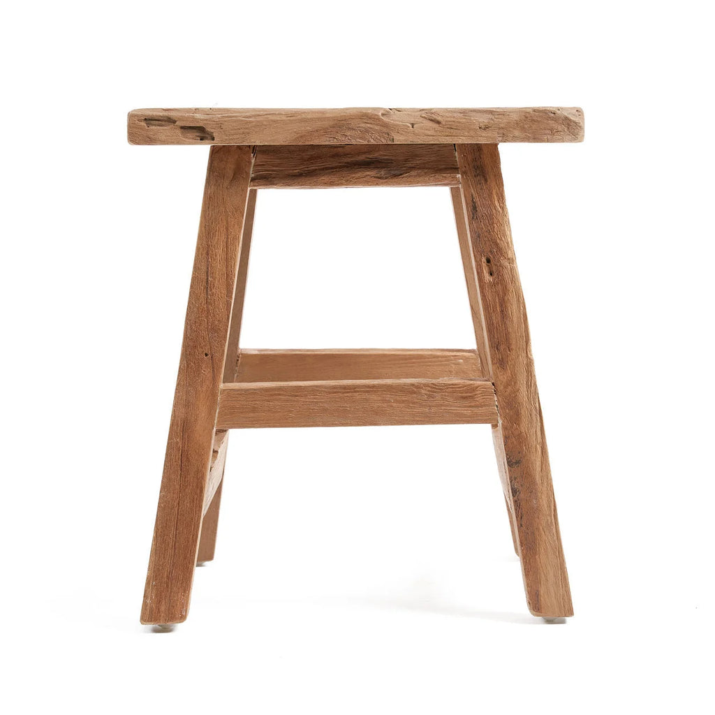 Tabouret en teck recyclé finition naturelle rustique – 40x30 cm