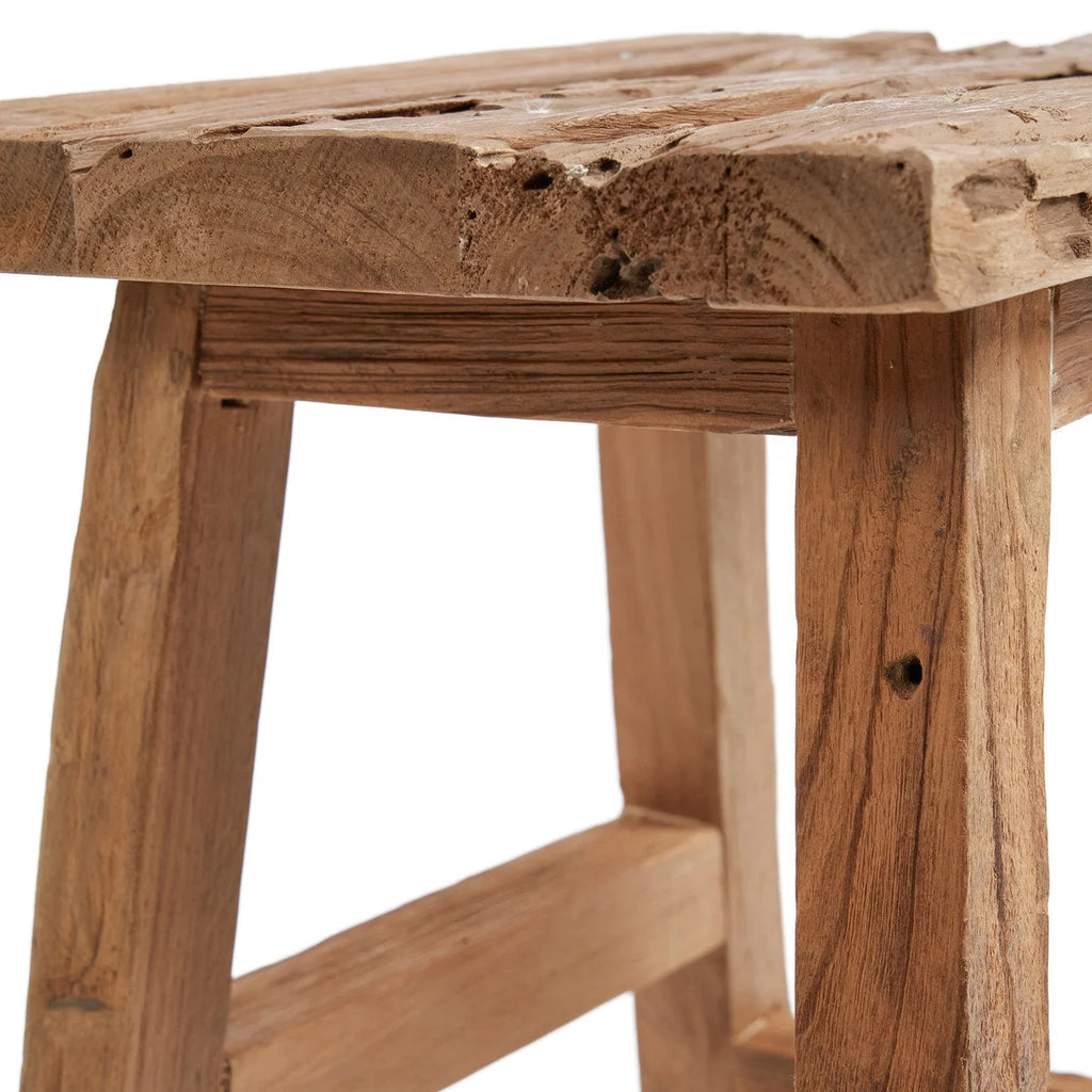Tabouret en teck recyclé finition naturelle rustique – 40x30 cm