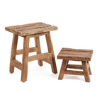 Tabouret en teck recyclé finition naturelle rustique – 40x30 cm