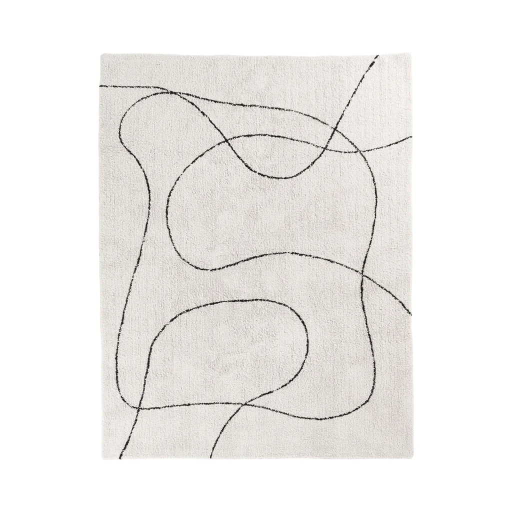 Tapis en coton imprimé noir et blanc 160x230 cm crème abstrait