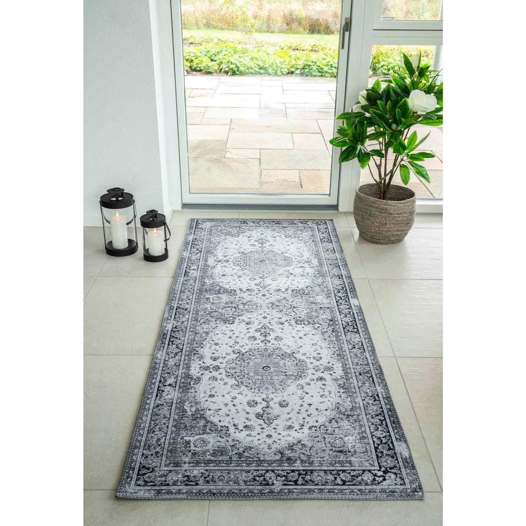 Tapis de couloir persan noir blanc 80x200 cm