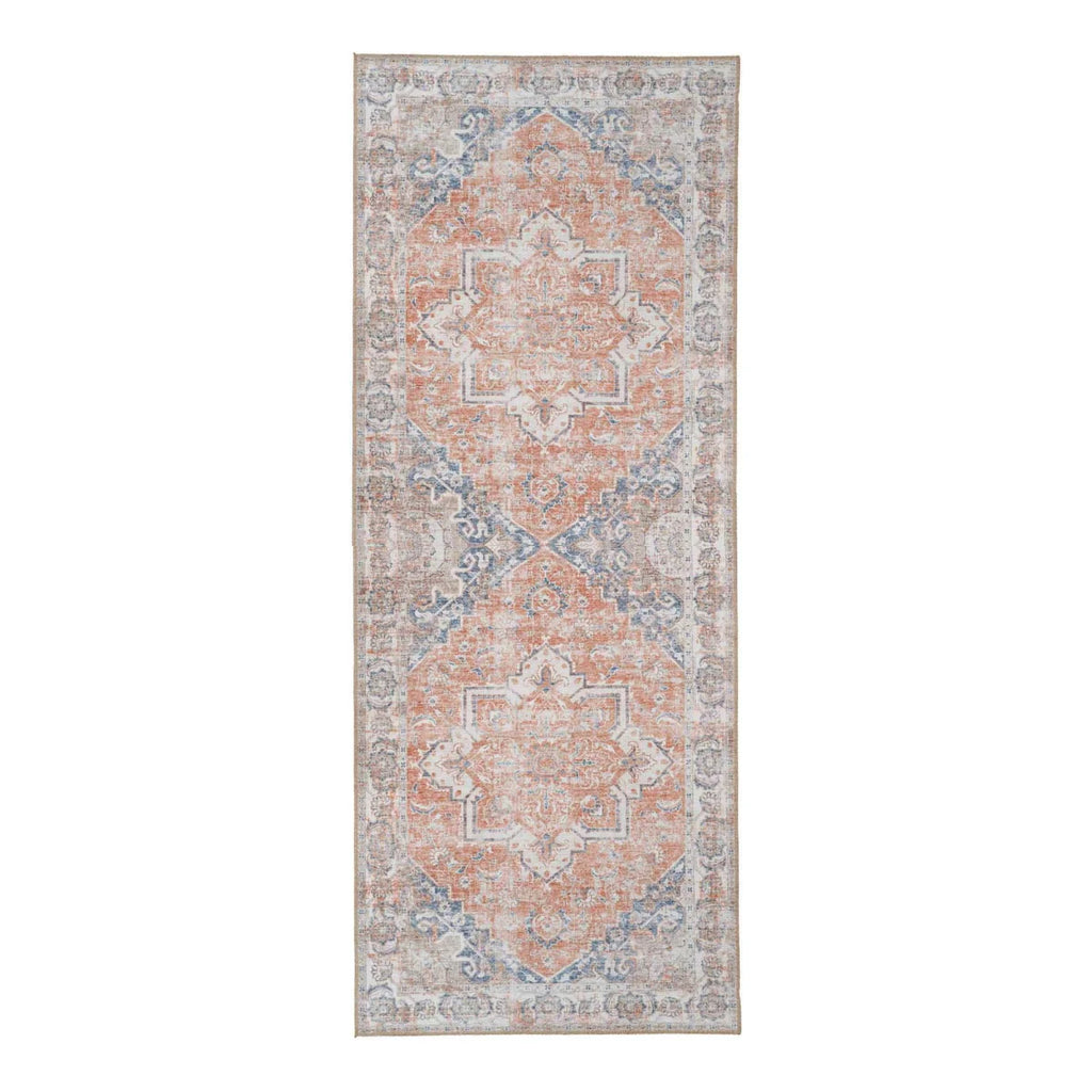Tapis de couloir persan vintage orange et bleu en polyester 80x200