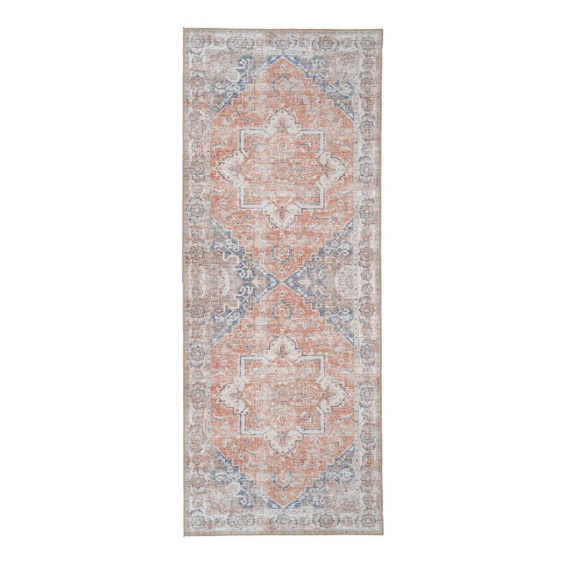 Tapis de couloir persan orange et bleu en polyester 80x200