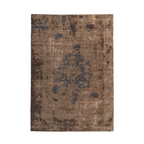Tapis court vintage délavé marron et bleu ardoise avec motif floral abstrait 80x150 cm