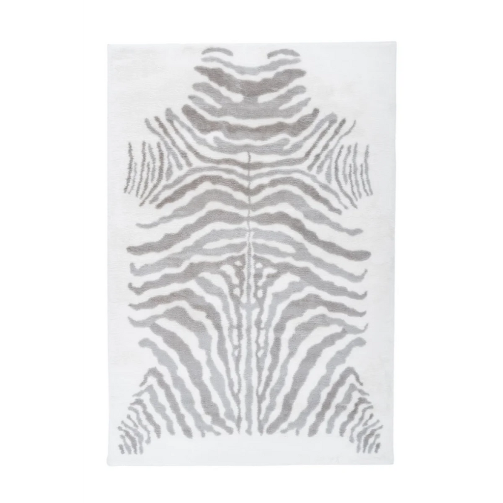 Tapis rectangulaire blanc avec motif zèbre gris pour le produit Rabbit Animal 400 Grau / Weiß 160cm x 230cm