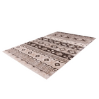 Tapis ethnique motifs géométriques taupe et beige avec base beige et motifs bruns