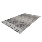 Tapis ethnique rectangulaire tissé taupe et crème avec motif géométrique noir et blanc