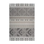 Tapis ethnique rectangulaire tissé taupe et crème avec motifs géométriques gris et blanc