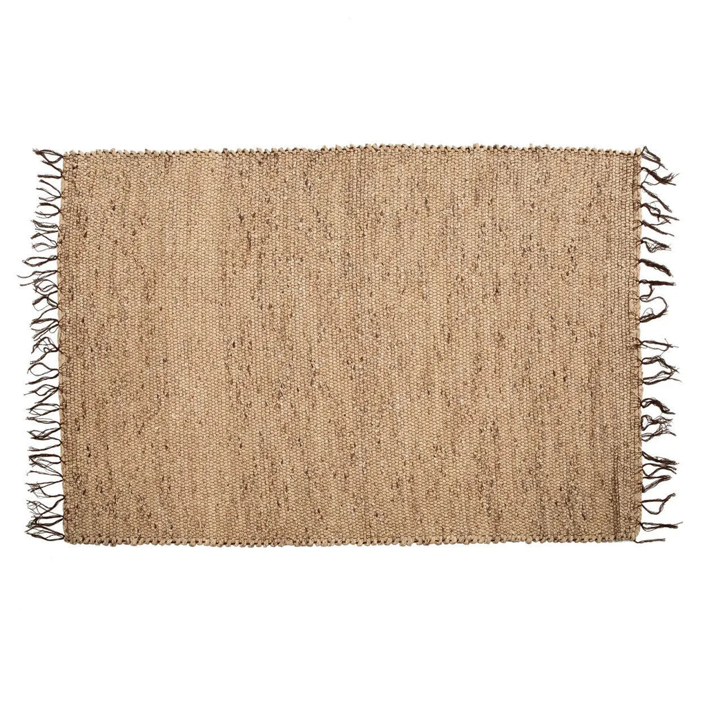 Tapis en jonc d’eau naturel 260x180 cm avec franges, rectangle, brun clair, tissé