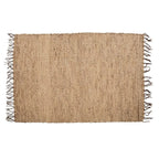 Tapis en jonc d’eau naturel 260x180 cm avec franges, rectangle, brun clair, tissé
