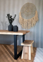 Mur en jonc d’eau naturel tissé avec franges, taille 260x180 cm