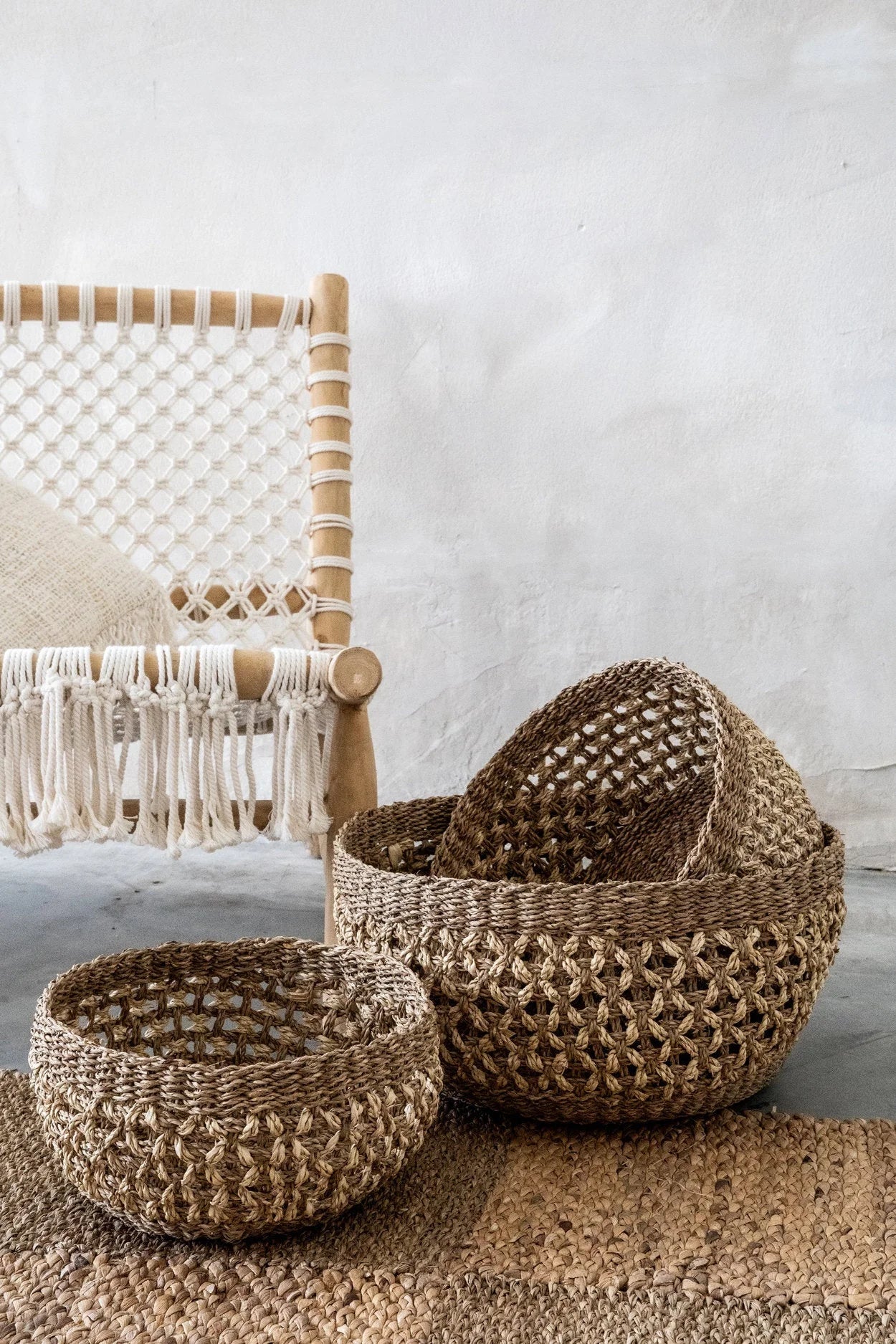 Paniers de rangement tressés en jonc de mer naturel style bohème 280x175 cm