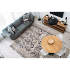 Tapis oriental à poil ras avec médaillons bleus, gris et beige, motif géométrique