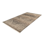 Tapis oriental beige à poils ras avec motif persan vieilli et design abstrait