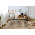 Tapis oriental beige à poils ras motif persan vieilli avec zone ornementale distressée