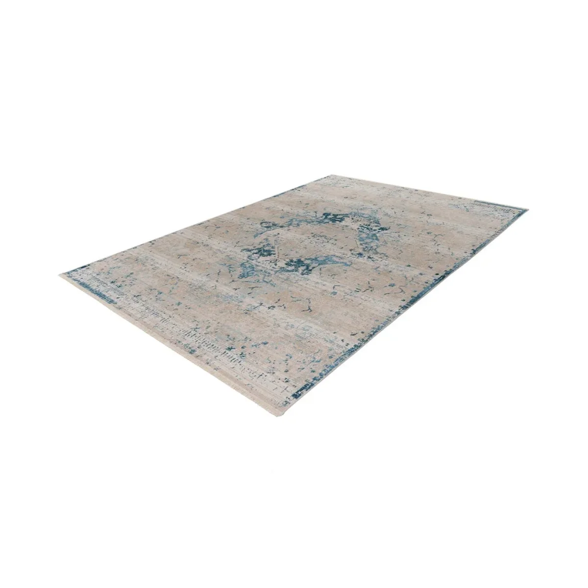 Tapis rectangulaire oriental bleu à effet vieilli en tissu 120x170 cm