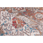 Tapis roulé Faye 100 Multi 150x230cm avec motifs abstraits et floraux en gris, blanc, rouge et bleu