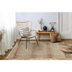 Tapis oriental rectangulaire effet vieilli beige et brun avec motifs complexes