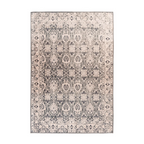 Tapis oriental rectangulaire beige avec motifs bleu gris damassé distressed velouté