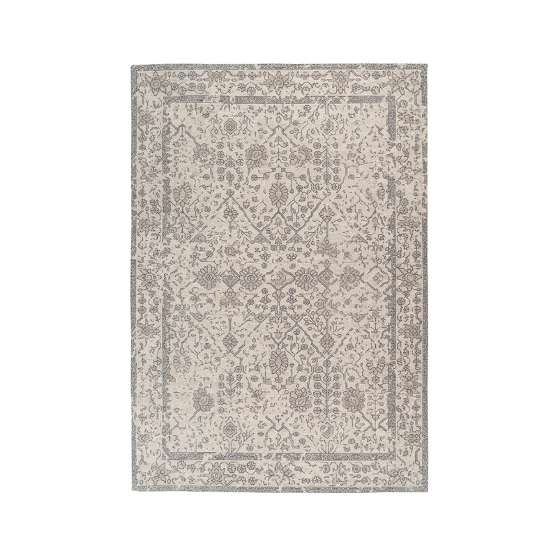 Tapis oriental rectangulaire coton beige motif patiné