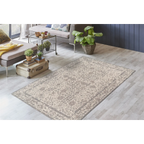 Tapis oriental rectangulaire en coton beige avec motif patiné et border intricate