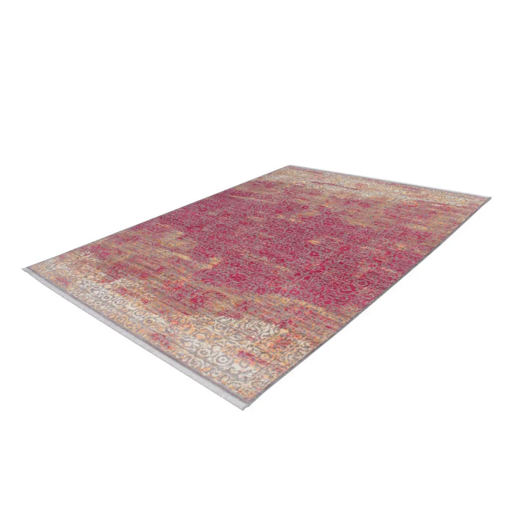 Tapis oriental rouge à motifs vieillis en polyester tissé ras 120x170 cm
