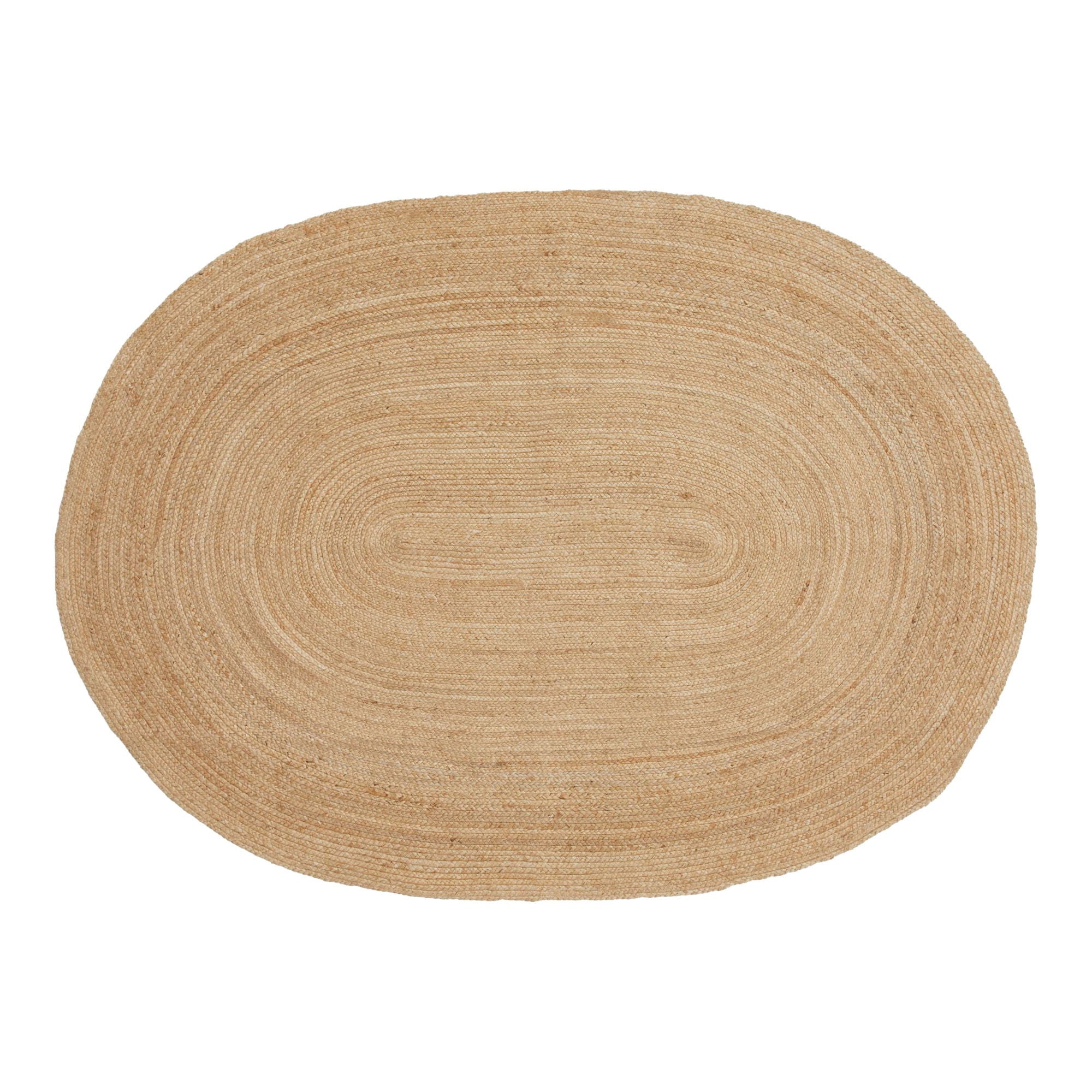 Tapis ovale en jute tressé beige naturel à rayures concentriques, 140x200 cm