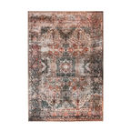 Tapis persan à poil court vieilli rouille et beige avec motif symétrique et usé