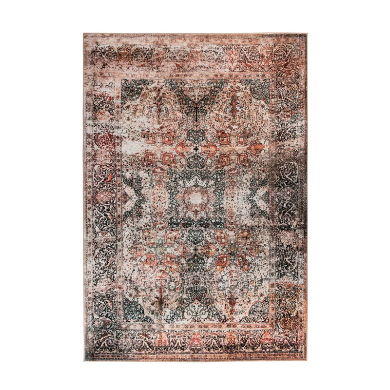 Tapis persan à poil court motif vieilli rouille et beige