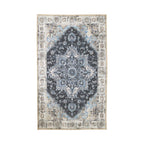 Tapis persan bleu vintage rectangulaire 160x230 cm, motif médaillon distressed