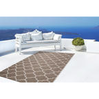Tapis plat rectangulaire beige et taupe motif marocain extérieur 80x230 cm
