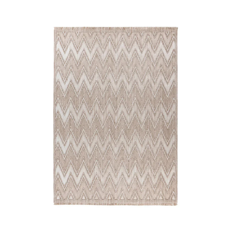 Tapis rectangulaire à motif chevron beige en relief bouclé