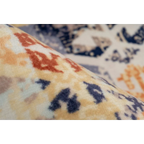 Tapis rectangulaire à motifs kilim beige vieilli avec designs abstraits en tons chauds et froids
