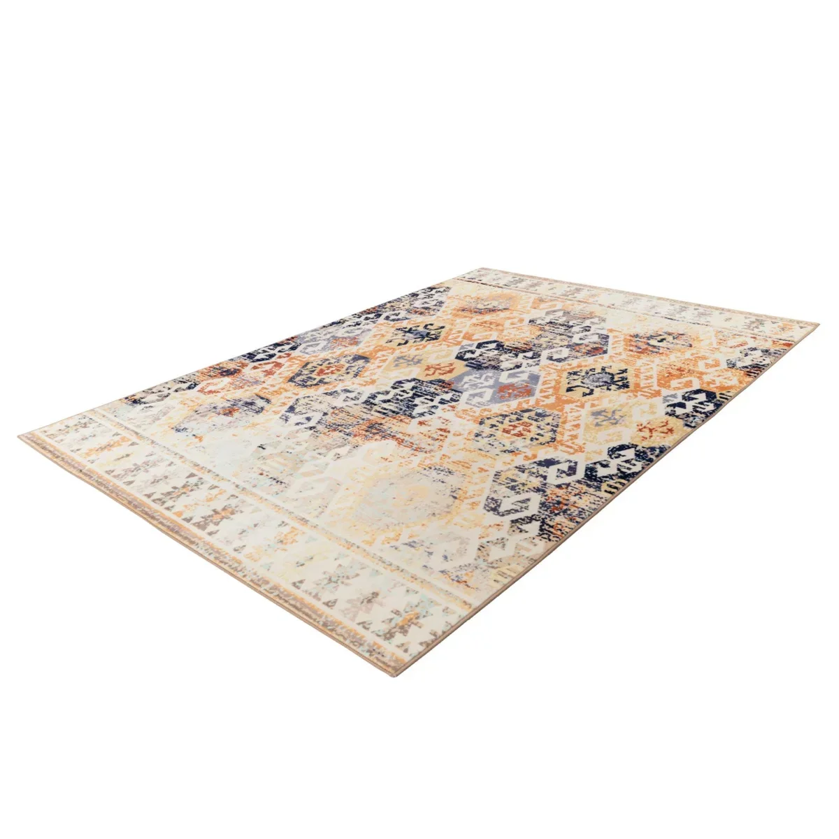 Tapis rectangulaire à motifs kilim beige effet vieilli 80x150 cm