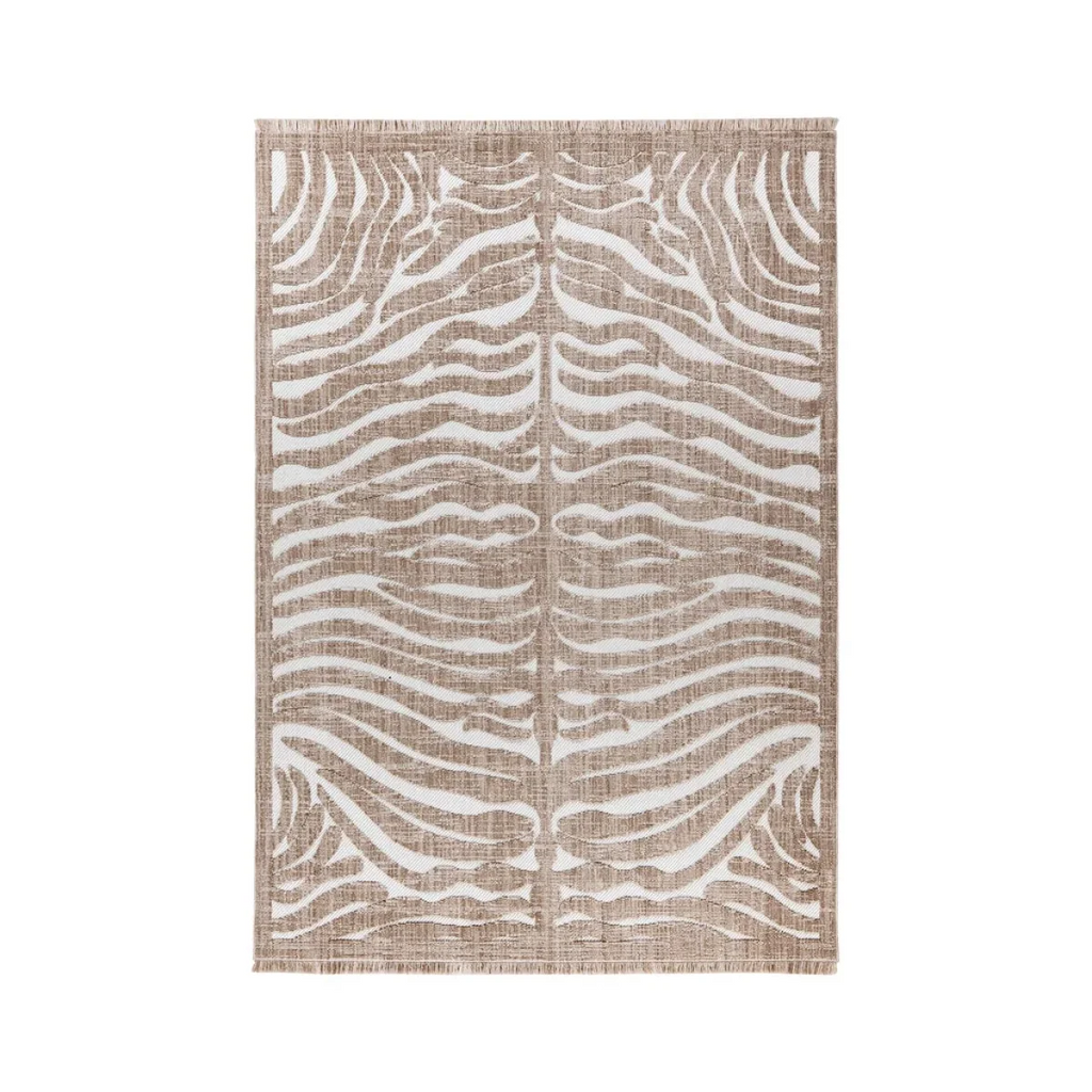 Tapis zébré beige et blanc en tissu texturé rectangulaire 120x170 cm
