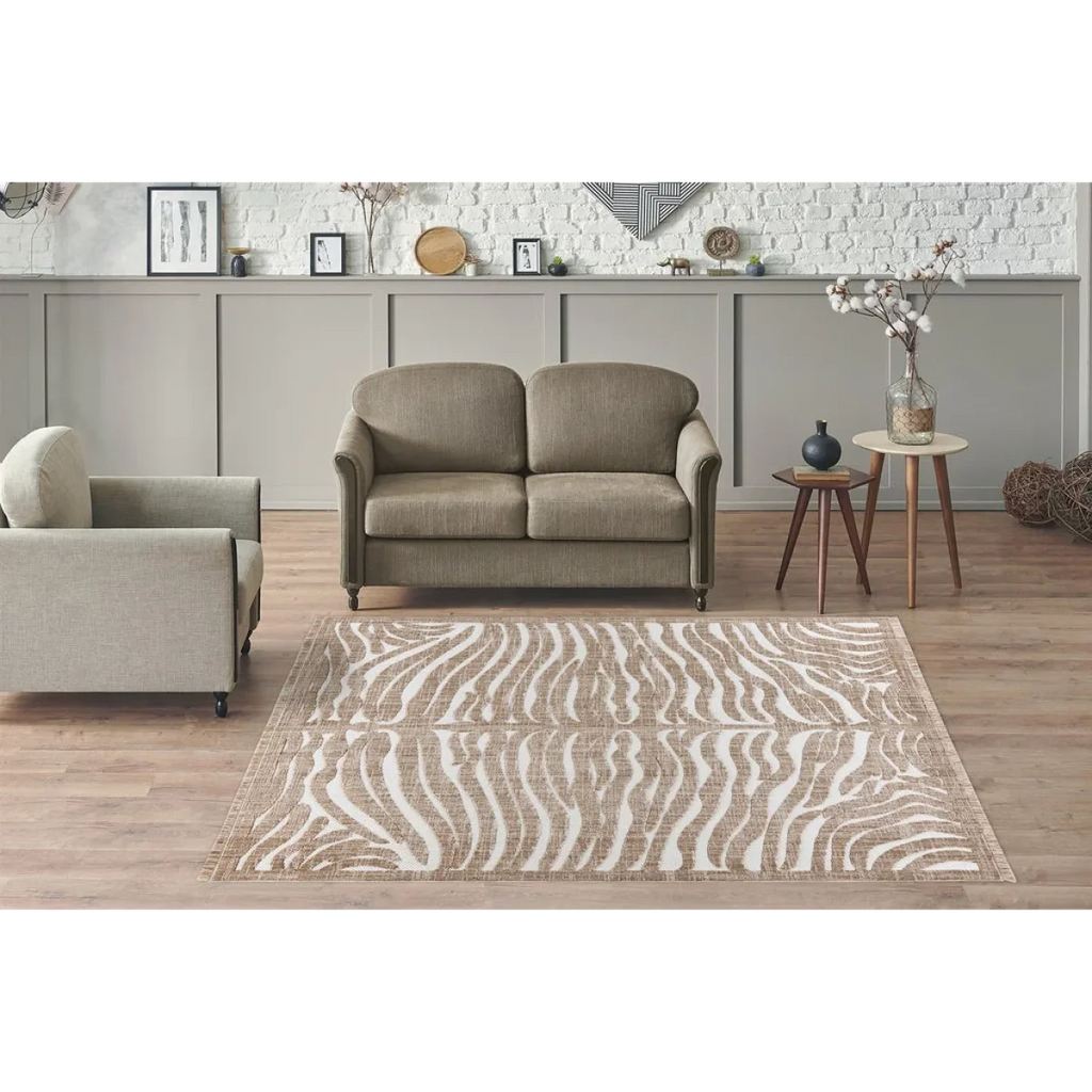 Tapis zébré beige et blanc en tissu texturé rectangulaire 120x170 cm