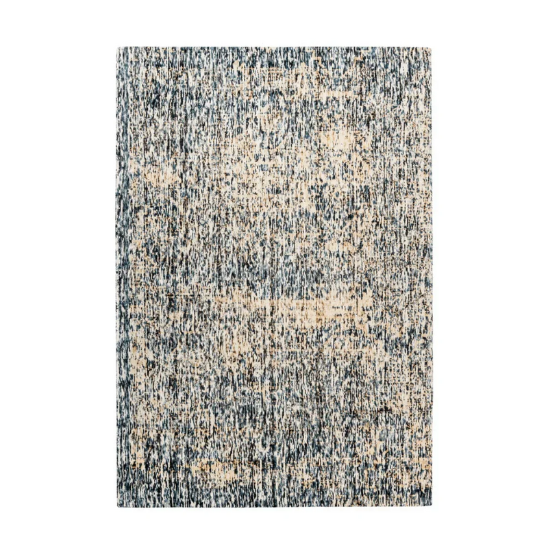 Tapis rectangulaire chiné crème et bleu en viscose