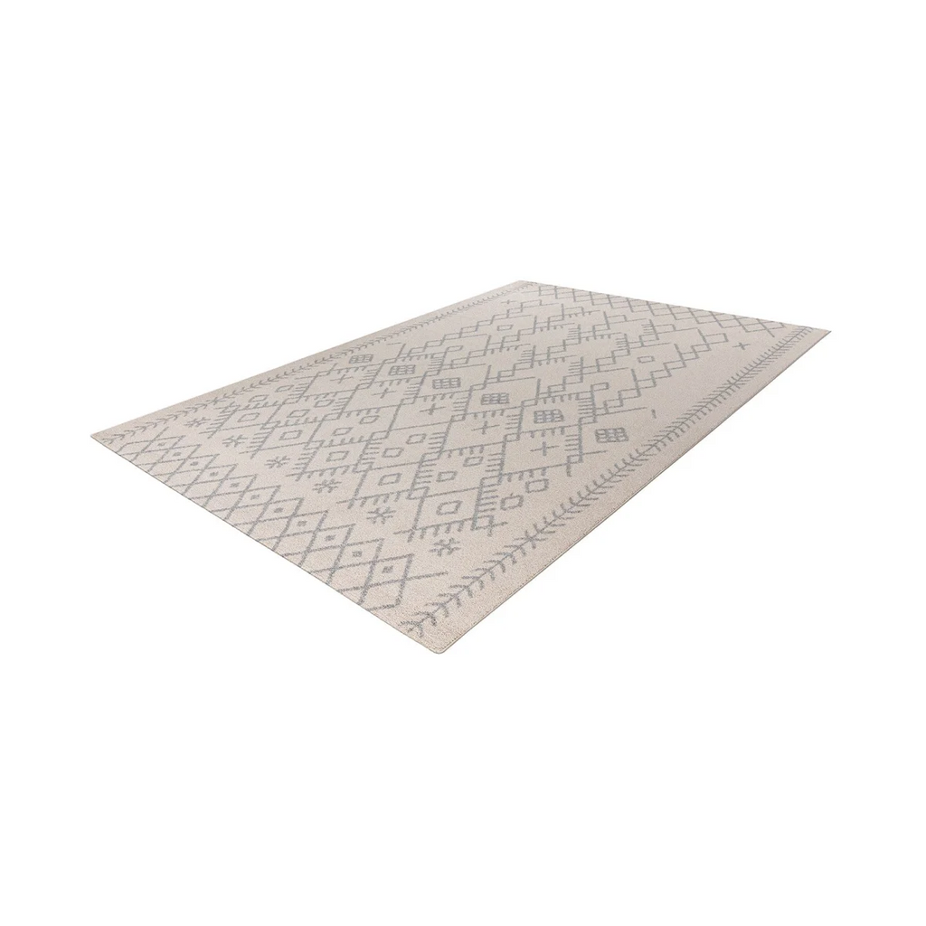 Tapis rectangulaire écru à motifs géométriques bouclés en crème et gris clair
