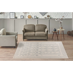 Canapé et fauteuil en tissu beige clair avec pieds en bois foncé, idéal pour salon
