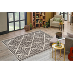 Tapis rectangulaire écru et gris avec motif damassé complexe