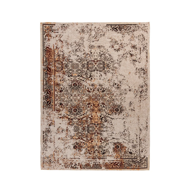 Tapis rectangulaire effet vieilli motifs orientaux écru