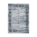Tapis rectangulaire vintage gris et bleu avec motifs floraux et bord noir