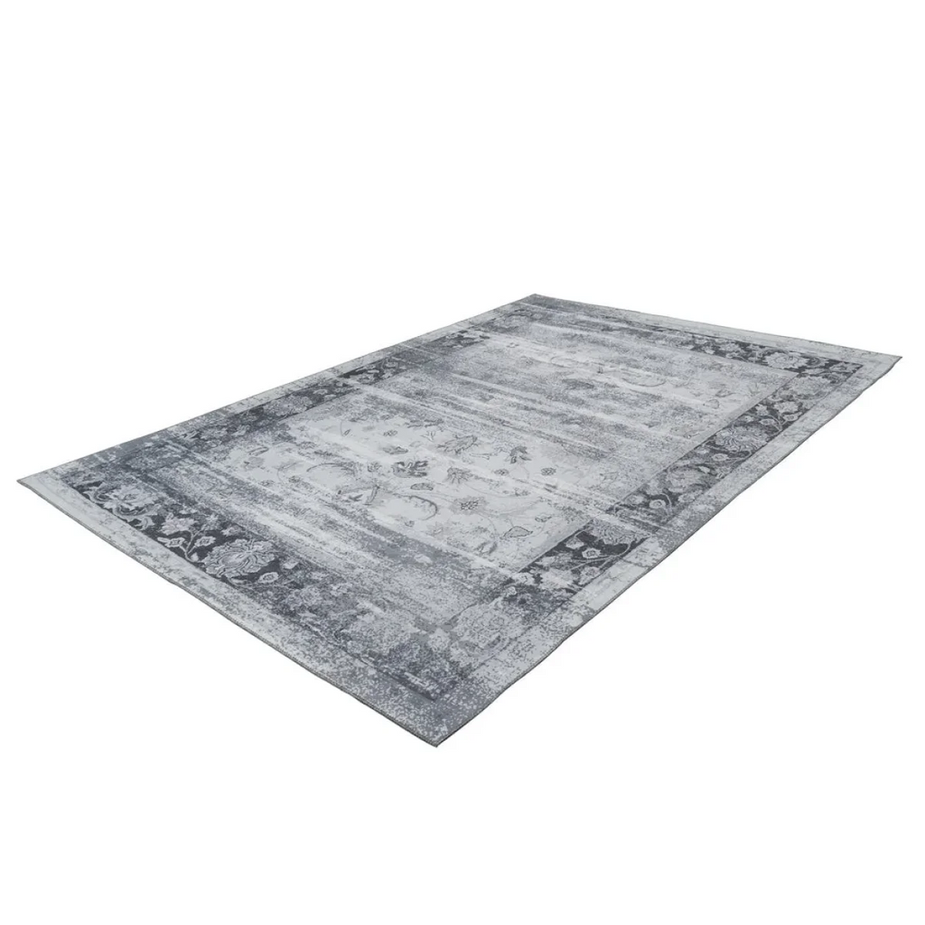 Tapis rectangulaire vintage gris et bleu à motifs floraux 200x290 cm